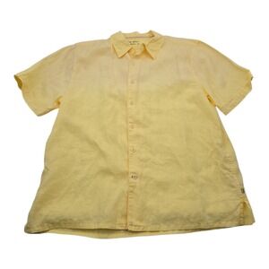 True Grit California Men's Short Sleeve Linen Button Down Shirt Yellow Size XL